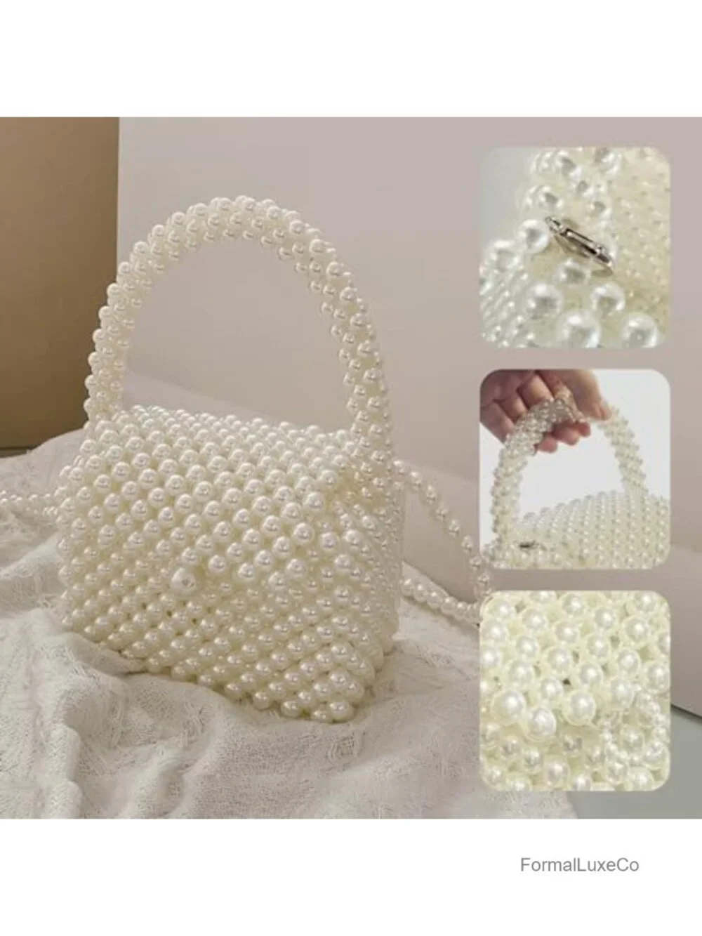 Handmade Pearl Crossbody Purse for Women Vintage Floral Evening Clutch with